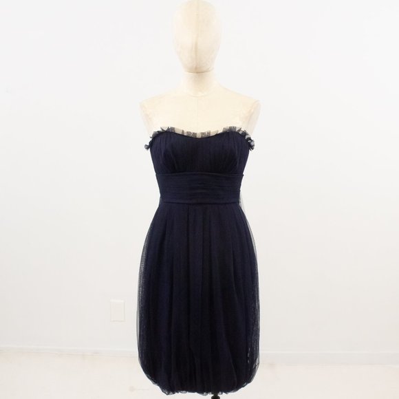 Vera Wang 4 Corset Strapless Tulle Midi Dress Blue - Picture 2 of 15